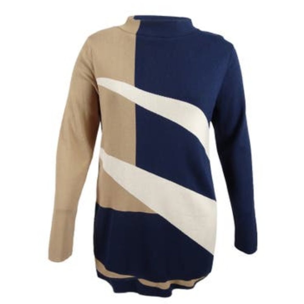 Alfani Color-blocked Mock-Neck Long Sweater